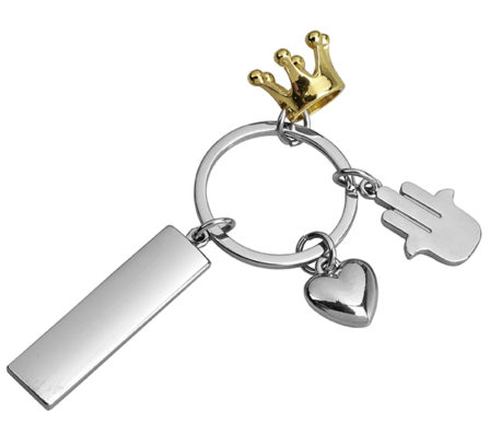 מחזיק מפתחות מתכת חמסה+לב+כתר זהב+לוחית